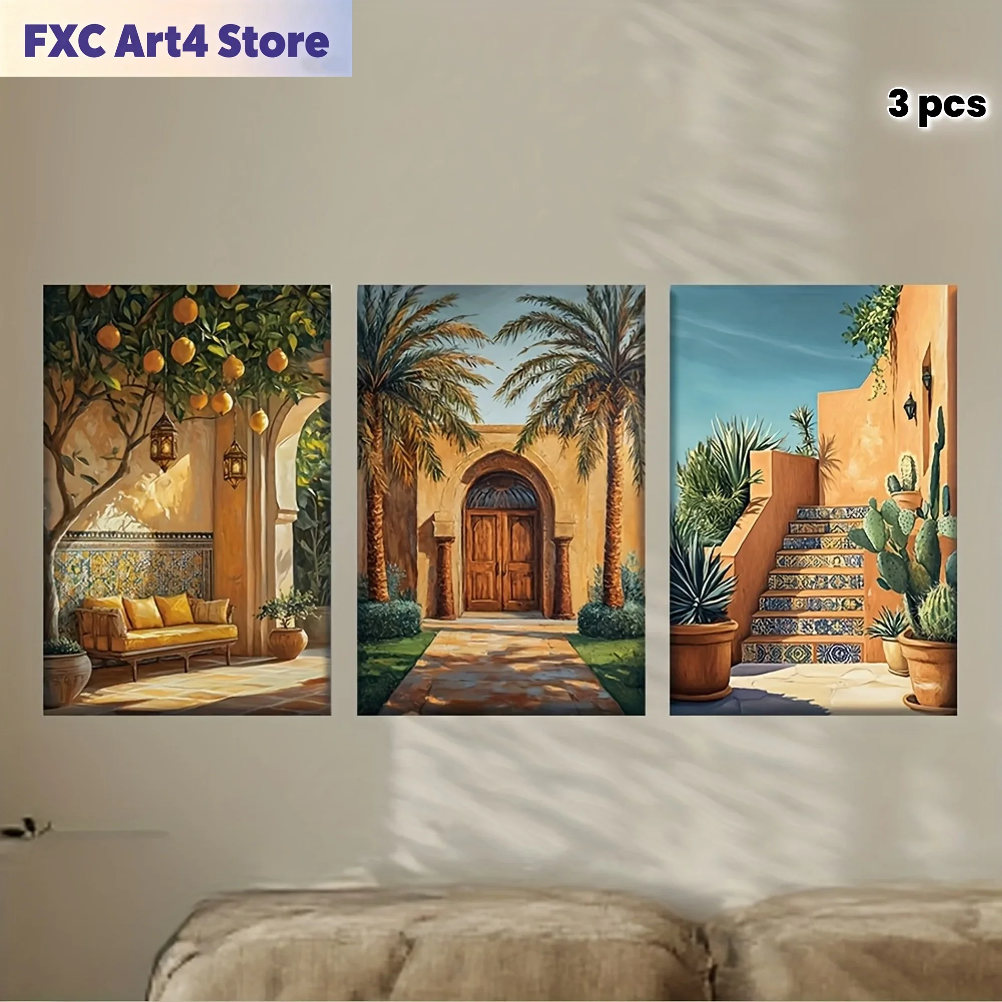 Abstract Canvas Set - Çerçevesiz[JIT]3 adet/takım, Kanvas tablo--Çerçevesiz, Fas Manzara