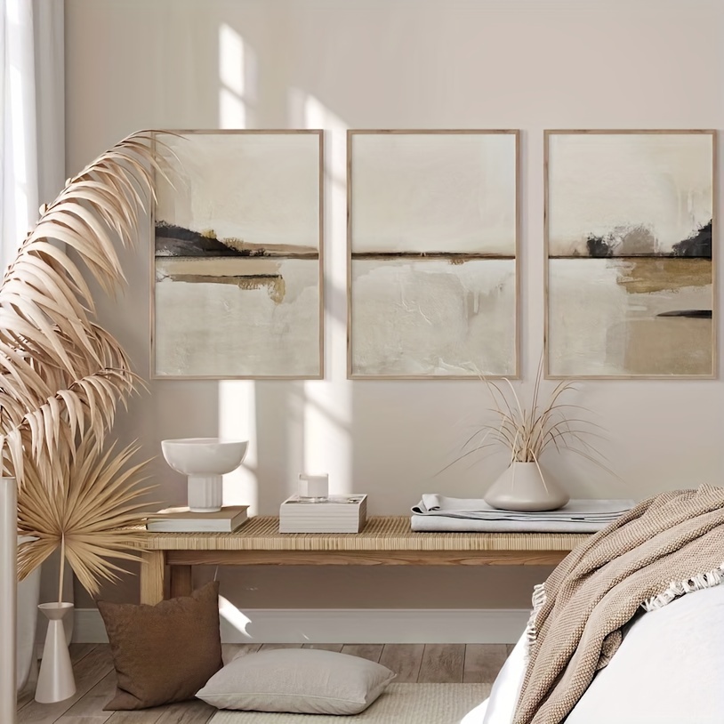 Abstract Canvas Set - 3'lü Set Nötr Soyut Geometrik Kanvas