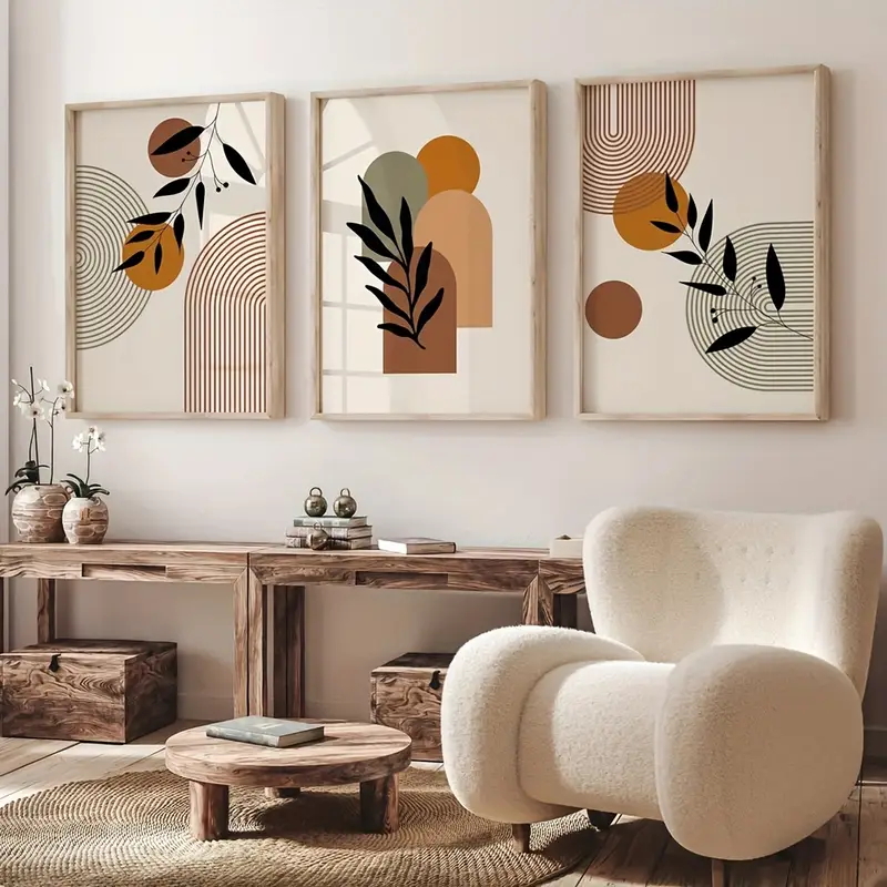 Abstract Canvas Set - 3 adet Bohem tarzı Bitki Geometrik
