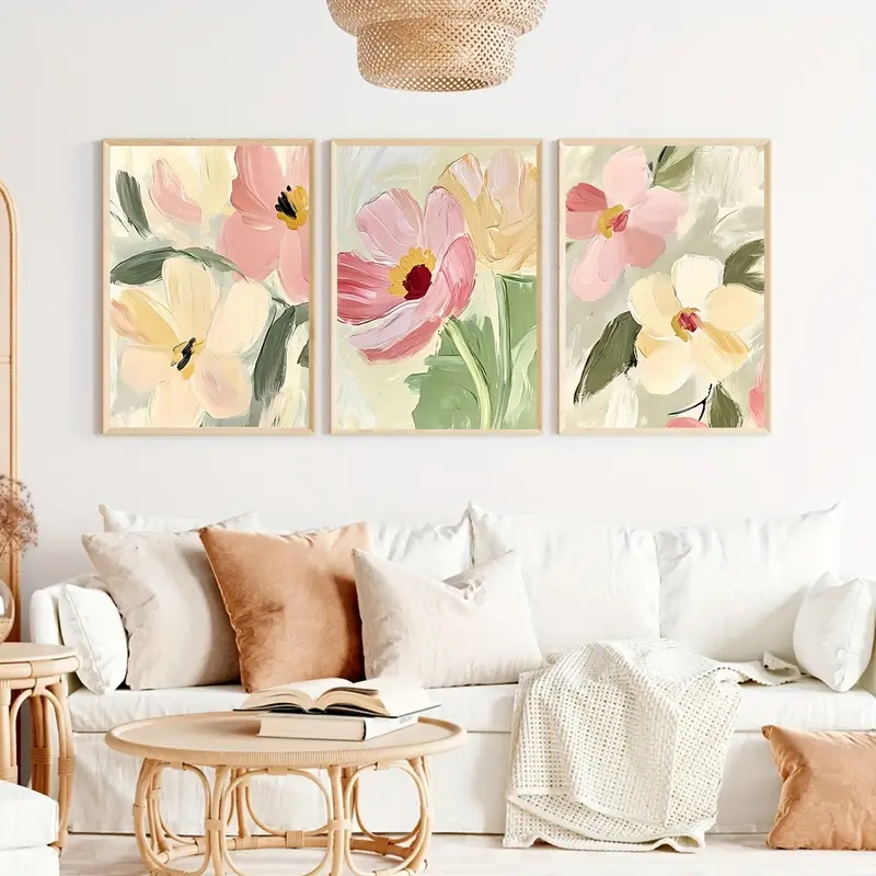 3 adet/takım Pastel Çiçek Tuva - Abstract Canvas Set incelemesi ve fiyatı